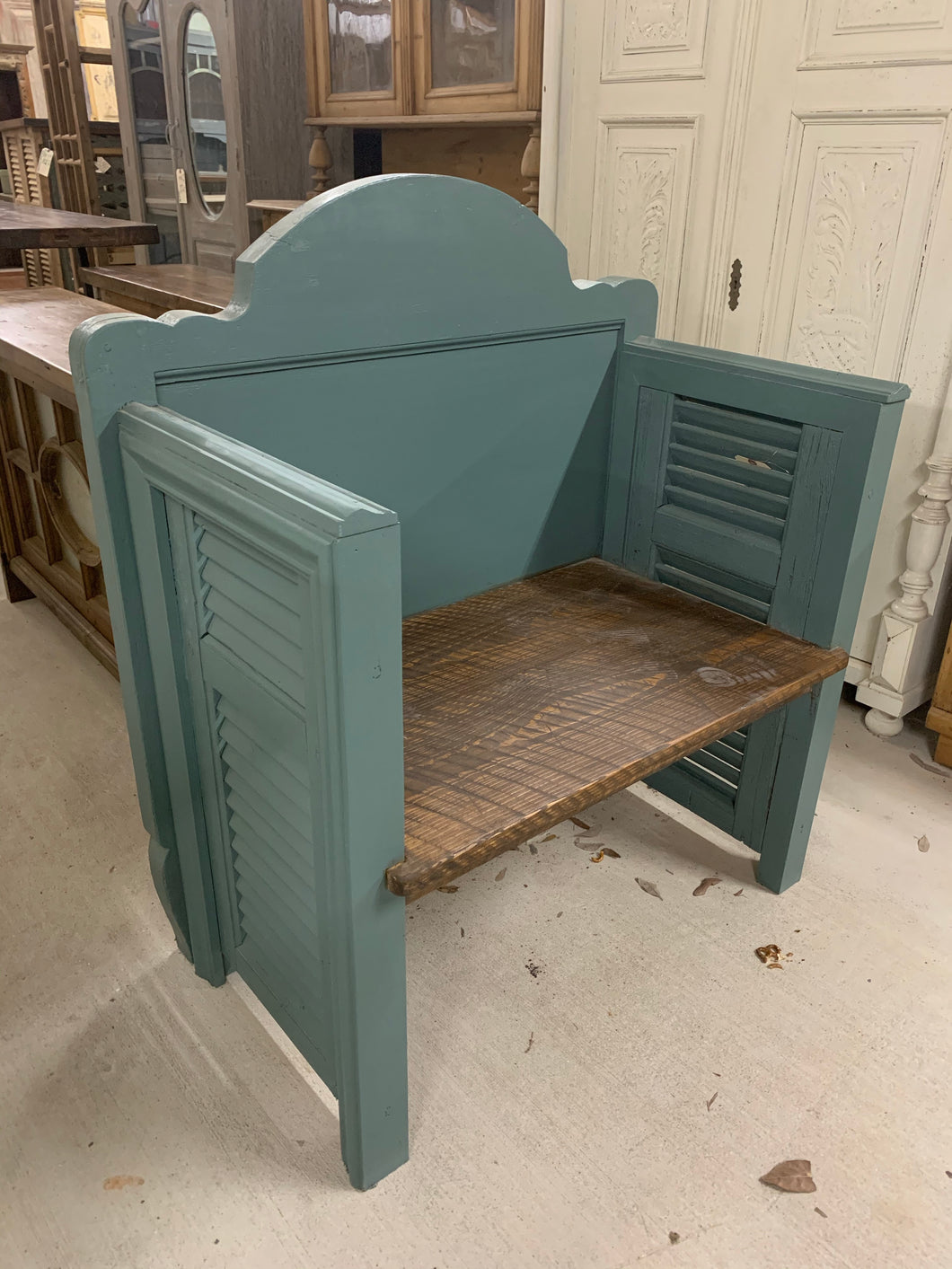 Small Bench made with European Twin Bed and French Shutters