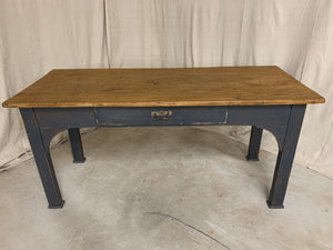 Pine Desk with Blue Painted Base