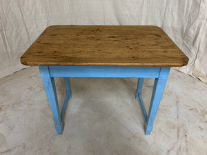 Pine Side Table with Blue Painted Base