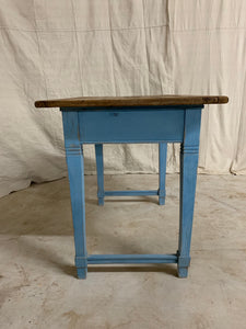 Pine Side Table with Blue Painted Base
