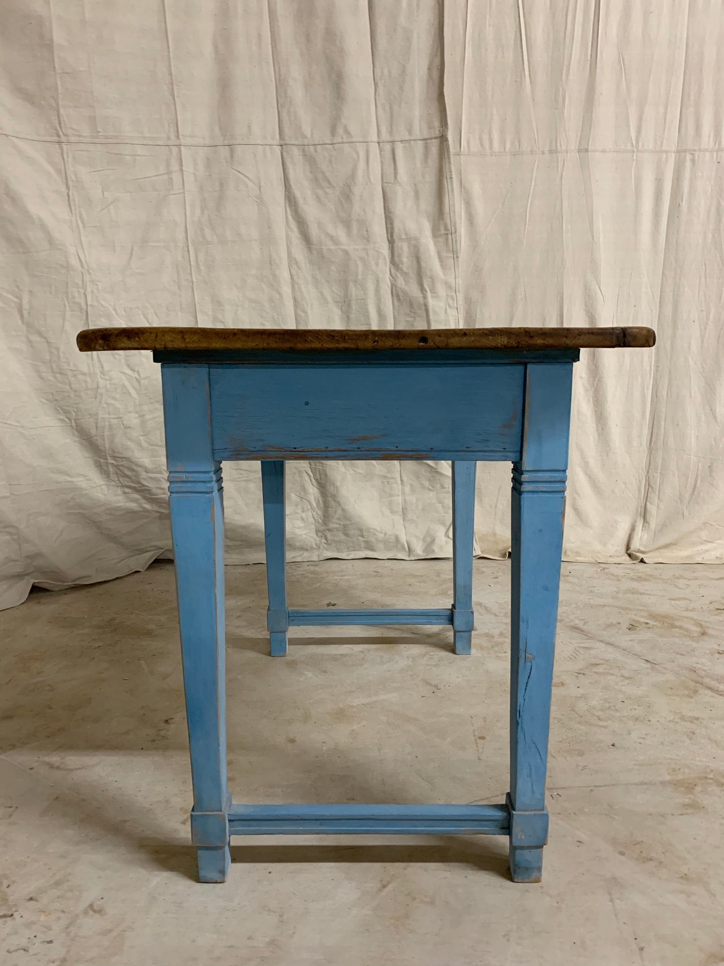 Pine Side Table with Blue Painted Base