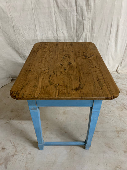 Pine Side Table with Blue Painted Base