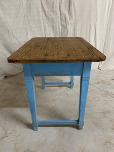 Pine Side Table with Blue Painted Base