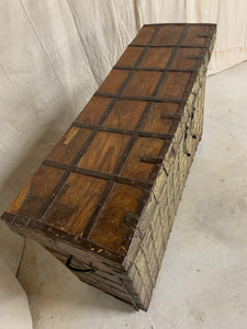 Antique Trunk Console with Metal Facing and Storage