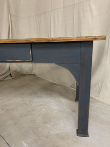 Pine Desk with Blue Painted Base