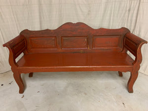 Antique Pine Bench with Original Red Paint