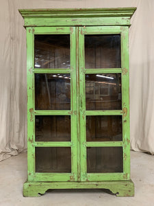 Green Tall Teak Glass Cabinet