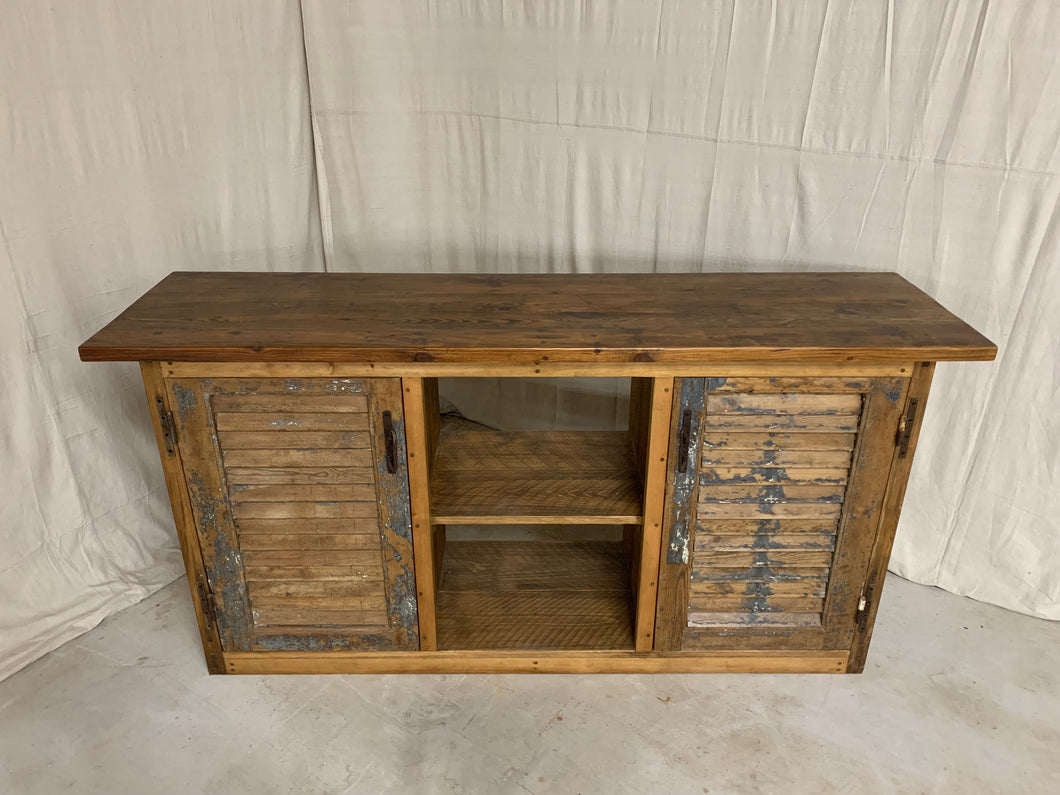 Counter/Console made from 1880’s French Shutters and Carved Doors