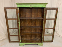 Load image into Gallery viewer, Green Tall Teak Glass Cabinet