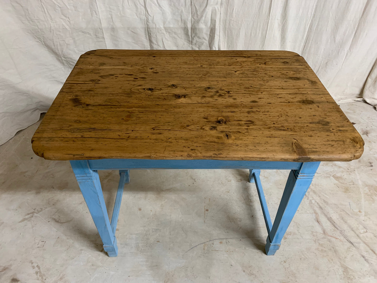 Pine Side Table with Blue Painted Base