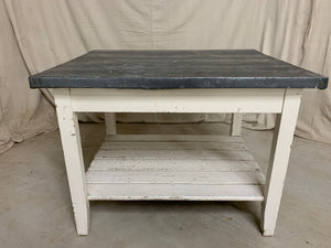 Zinc Top Island/ Table with Storage Shelf