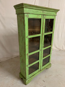 Green Tall Teak Glass Cabinet