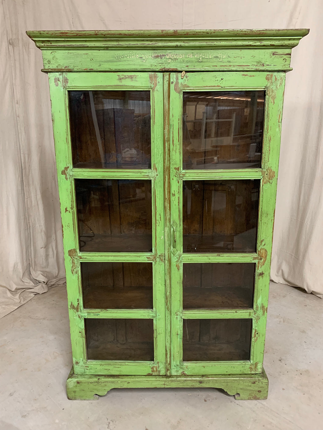 Green Tall Teak Glass Cabinet