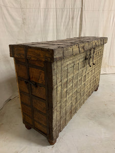 Antique Trunk Console with Metal Facing and Storage