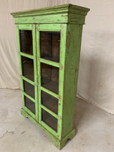 Load image into Gallery viewer, Green Tall Teak Glass Cabinet