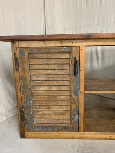 Counter/Console made from 1880’s French Shutters and Carved Doors