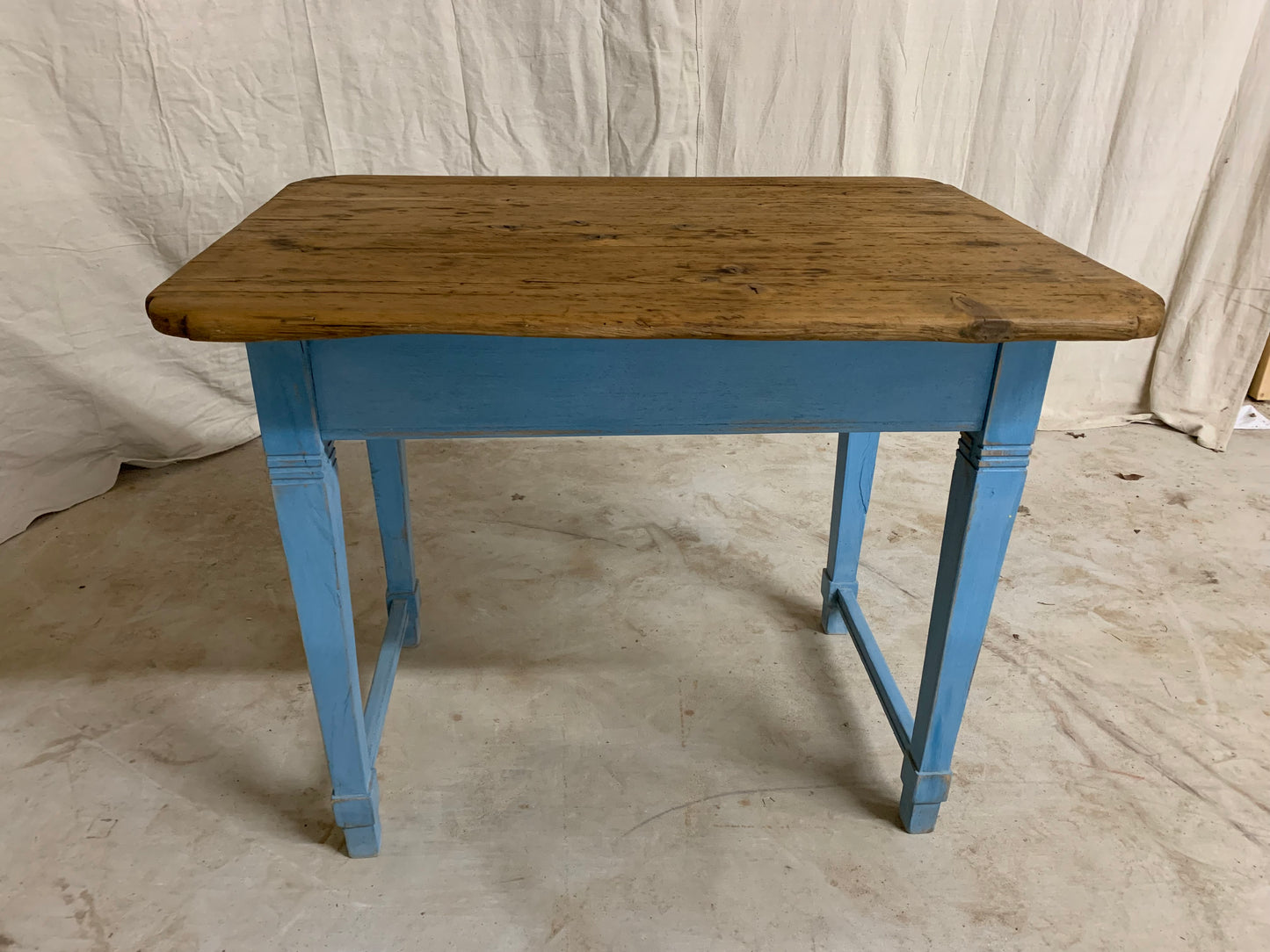 Pine Side Table with Blue Painted Base