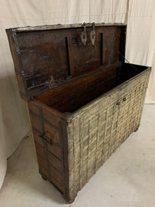 Antique Trunk Console with Metal Facing and Storage