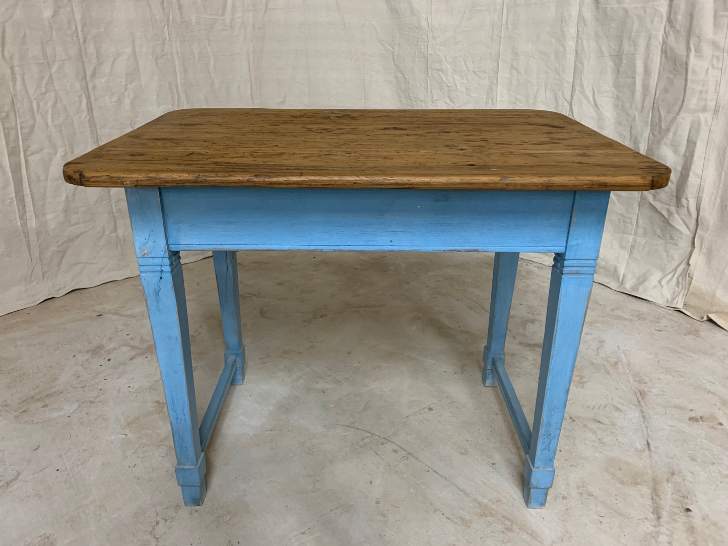 Pine Side Table with Blue Painted Base