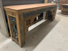 Load image into Gallery viewer, Long Teak Console with Hand Carved Trim